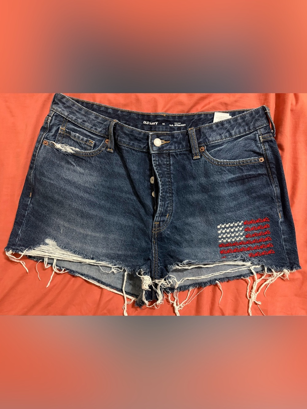 Old Navy Dark Blue Distressed Denim Shorts with Flag Stitching